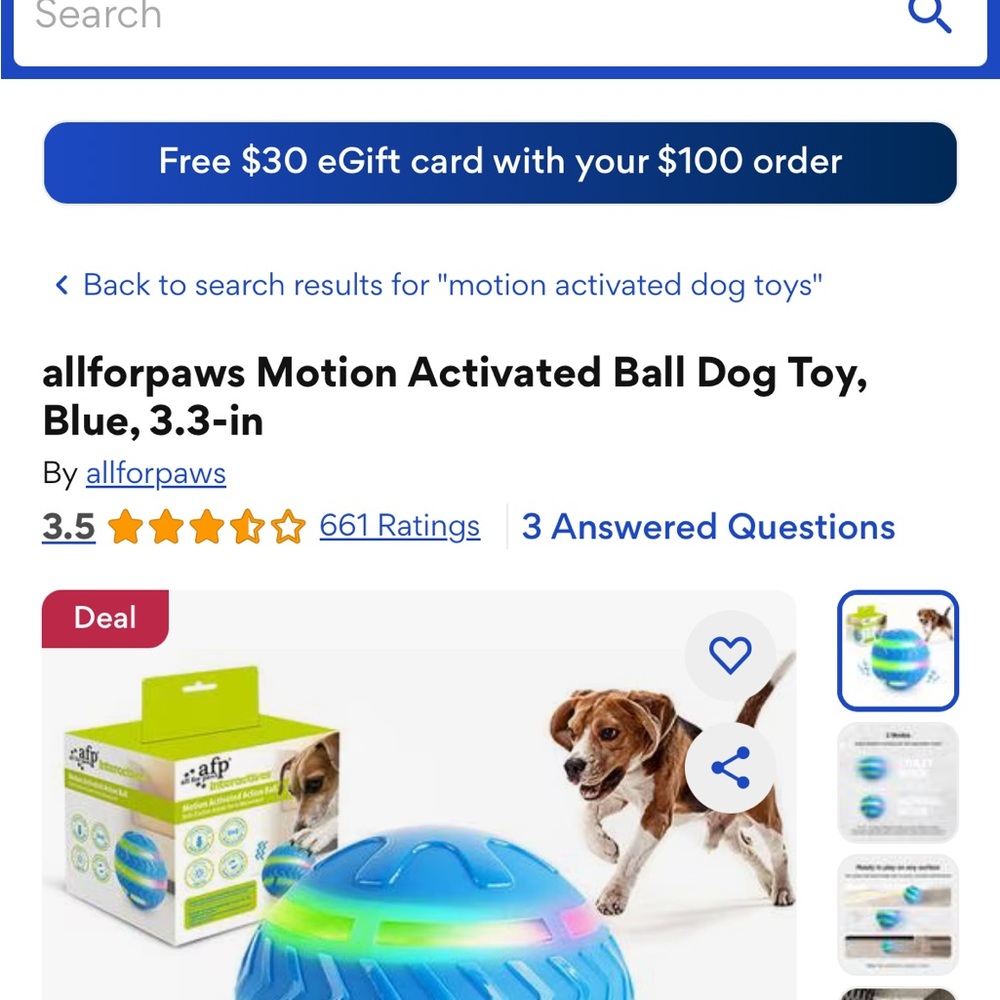 All For Paws Motion Activated Ball Dog Toy - Blue